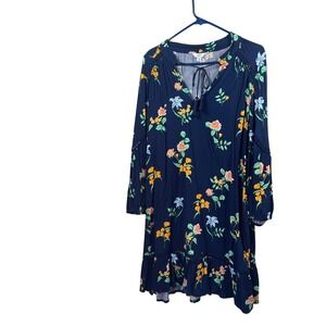 Crown & Ivy XL Navy Blue Floral‎ Print Long Sleeve Casual Dress Womens